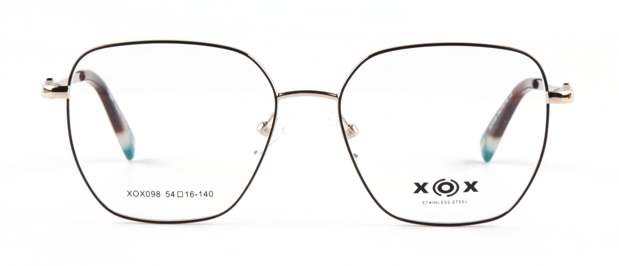 Vista frontal exacta de la montura XOX098-C2, Negro con Dorado
