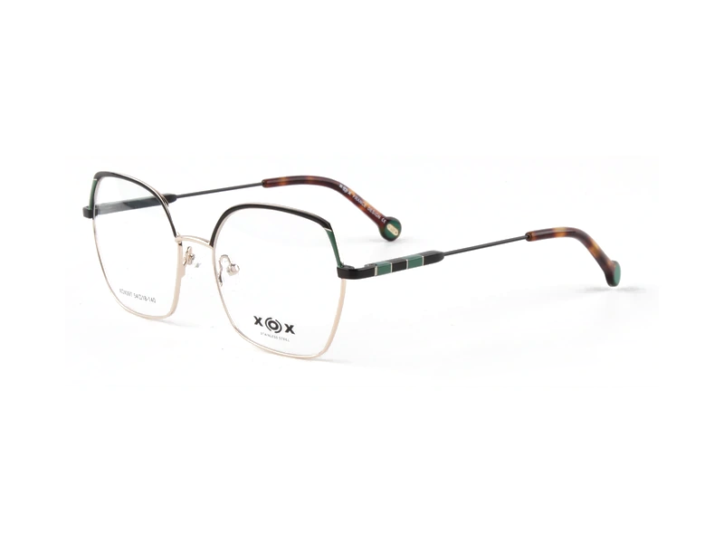 Vista en ángulo exacta de la montura XOX097-C2, Negro / Verde con Dorado