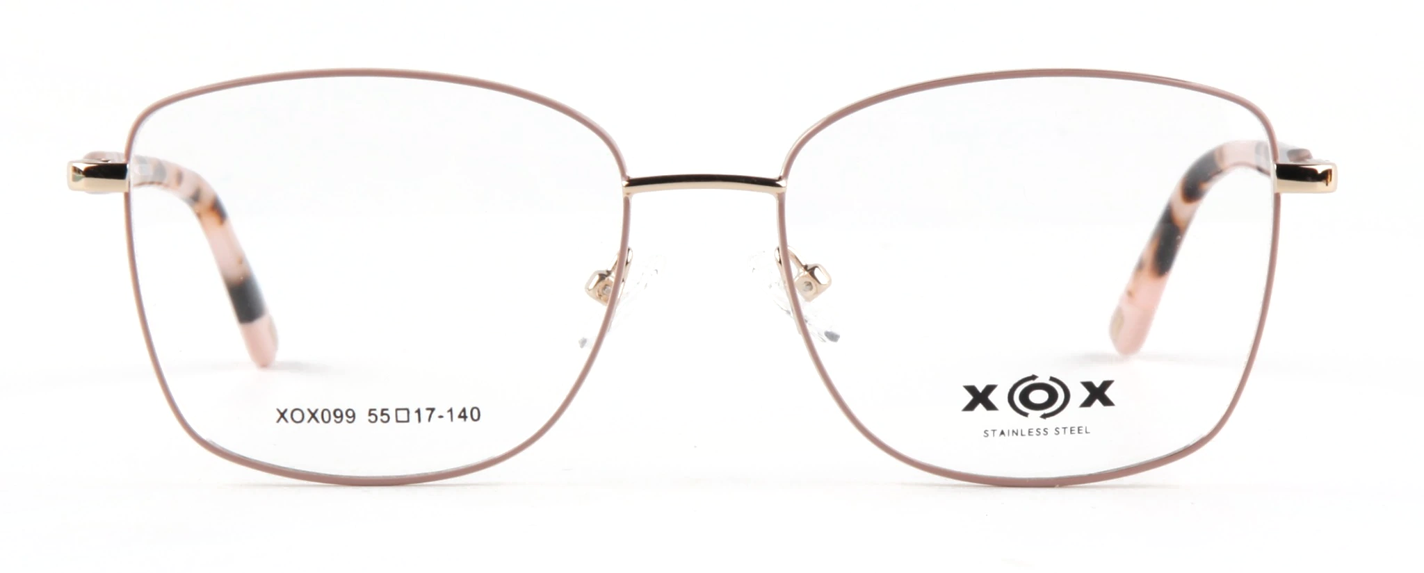 Vista frontal exacta de la montura XOX099-C4, Rosado con Dorado